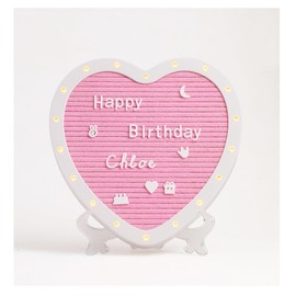 G GAMIT Heart-Shaped Felt Letter Board with Built-in LED Lights,10x10 Light-up Message Board with 663 Pre-Cut Letters,Cursive Letters for Valentine’s Day Birthday Party,Pregnancy Announcement,Wedding