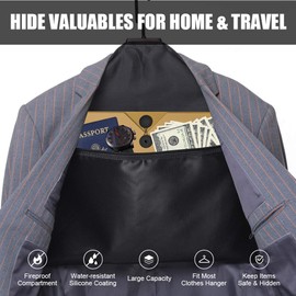 ROLOWAY ハンガー 転用防止金庫 小さな耐火袋付き - 隠れ金庫コンパートメント 家庭&旅行に - お金隠し金庫 - 防水ポケットで衣類の下に安全
