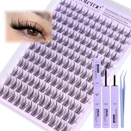 Pawotence Natural Lash Clusters Kit Eyelash Clusters 10-16mm Fairy Cluster Lashes Extension Kit Individual Lashes Cluster Wispy with Lashes Cluster Glue, Tweezers for Cluster Eyelash Extensions Kit