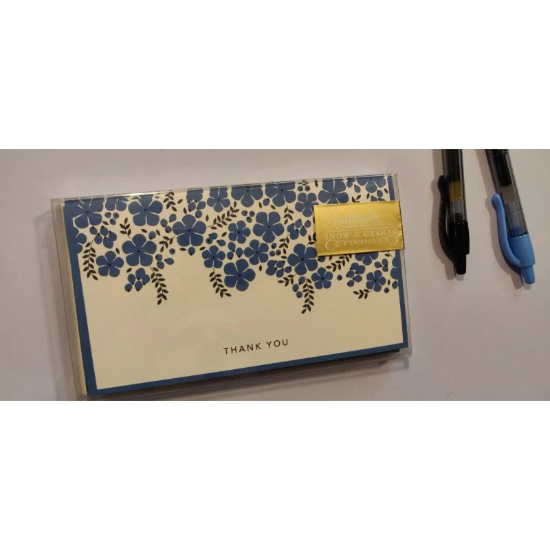Snow and Graham Blue Floral Vine Thank You Cards #4139