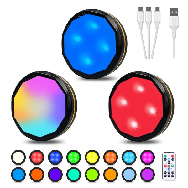 Petorobot Puck Lights16 Colors LED Puck Lights with RemoteUSB Rechargeable