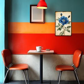 Póster de pared original con diseño de flores clásico, divertido arte clásico retro, decoración de pared, cochera/cueva de hombre/habitación, letreros de metal (A, rosas azules, 12 x 8 x 0.06