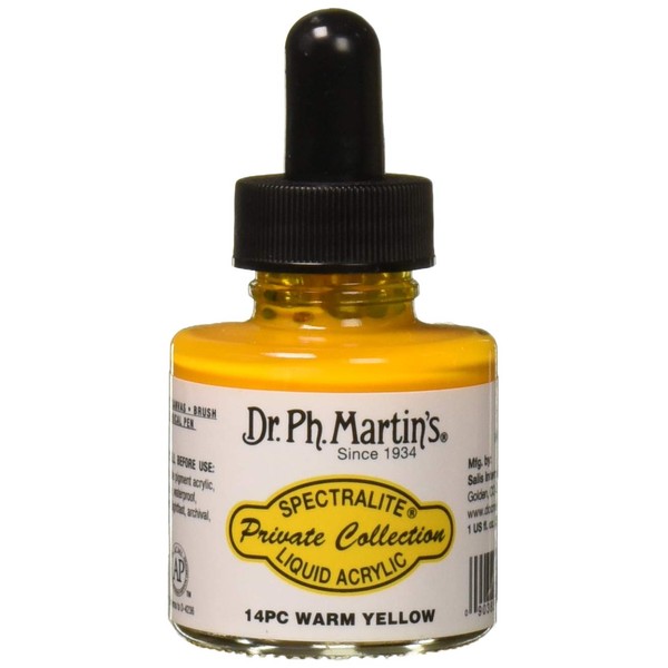 Dr. Ph. Martin's Spectralite Private Collection Liquid Acrylics (14PC) Arcylic Paint Bottle, 1.0 oz, Warm Yellow
