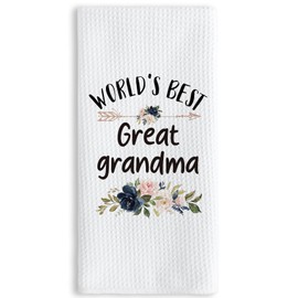 TNUW Best Great Grandma Kitchen Towel 16″×24″, World’s Best Floral Soft and Absorbent Tea Towel for Kitchen, Birthday Christmas Thanksgiving Gift for Great Grandma