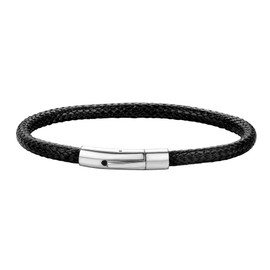 ChainsHouse Black Woven Leather Cord Bracelet for Men Women Cool Leather Wrist Bracelets 22CM