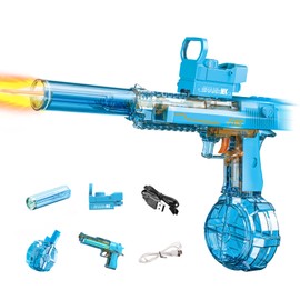 Electric Water Gun for Adults Kids, Automatic Squirt Watergun Pistol with Led Lights, Summer Outdoor Pool Beach Party Toys, Blue
