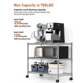 Simple Deluxe 3-Tier Heavy Duty Storage Shelves 750Lb Capacity, 24.02" D x 13.78" W x 21.97" H Shelving Unit for Pantry, Garage, Laundry and Kitchen