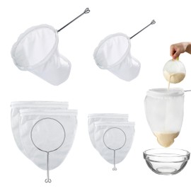 6Pcs Ultra Fine Mesh Strainer Bags, 2 Sizes Reusable Mesh Filter Bags with 2 Sizes Stainless Steel Handle, White Reusable Nut Milk Bag Ultra Fine Mesh Filter Bag for Straining Juice Tea