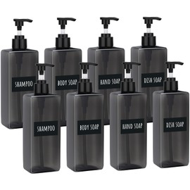 Segbeauty 16.9oz Refillable Bottles, 8pcs 500ml Shampoo and Conditioner Set with Labels, Gray Empty Shampoo Body Soap Conditioner Pump Bottle Dispenser Plastic Bathroom Press Lotion Dispenser