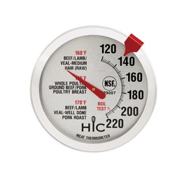 HIC Kitchen Roasting Meat Thermometer, Oven Safe, Large 2-Inch Easy-Read Face, Stainless Steel Stem and Housing
