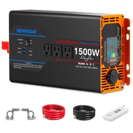 WDYMODAT 1500W Pure Sine Wave Inverter, Car Power Inverter 12V to 110V 120V, DC to AC Converter Generator with AC Outlets 3.0A USB Type-C, Remote Controller LCD Display Truck Inversor for Vehicles, RV