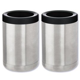 Thirsty Rhino Blok, 12 oz Stainless Steel Beer Can & Bottle Holder Can Cooler Insulator, Double Wall Vacuum Insulated, Set of 2 (Silver)