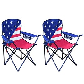 Wilcor 4th of July Camp Chair, Set of 2, Folding Outdoor Chair, Portable Outdoor Lawn Chair for Camping. Attached Bottle Opener, Collapsible Sport Chairs (Chair, USA Flag)
