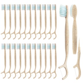 NUDUKO NUDUKO Travel Toothbrush Dental Floss Picks - 4 in 1 Biodegradable Disposable Toothbrushes with Tongue Scraper, Eco-Friendly Individually Wrapped Toothbrush for Adult Kids Travel Oral Care, 40 Pack