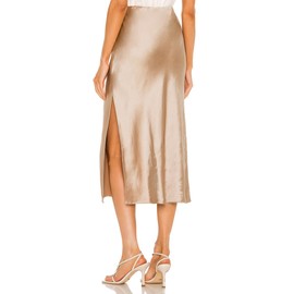 Odizli Women's Satin Skirt with Slit Elegant Vintage Summer Silk High Waist Elastic A Line Midi Skirt, champagne