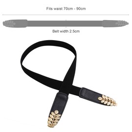 ArtiDeco Women's Metal Decorative Belt Thin Belt Elastic Waist Strap Stretchy Belt for Dresses Leaf Pattern -