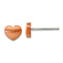 7mm Titanium Brushed Rose Ip Plated Love Heart Post Earrings 5.5x7mm Wide Stud Earring for Women