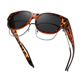 JOMA-E Shop Polarized Sunglasses Fit Over Glasses for Women Oversized Wrap Around Sunglasses Trendy Frame UV Protection Lightweight for Daily Wear & Driving (Tortoise Frame Gray Lens)