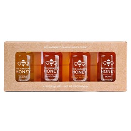 Bee Harmony Classic Honey Flight, Mini Honey Gift Set, 4 Jars, 3 OZ Each, Premium, Raw, Made in the USA