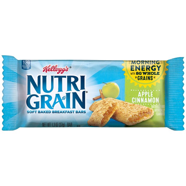 Kellogg's Nutri-Grain, Soft Baked Breakfast Bars, Apple Cinnamon, Made with Whole Grain, 20.8 oz (Pack of 3, 48 bars)