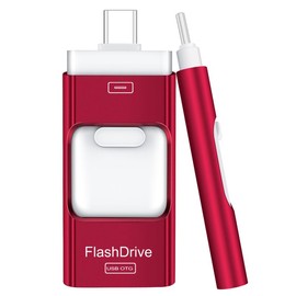 Flash Drive for iPhone 256GB, 4 in 1 USB Type C Memory Stick, Photo Stick External Storage Thumb Drive for iPhone iPad Android Computer:_Brilliant Red_256GB