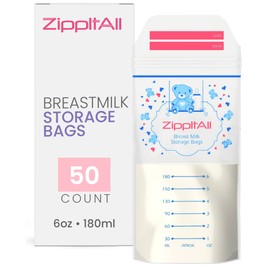 DiRose Breastmilk Storage Bags -6 oz 50 Count Double Zipper Leak Proof Capacity Extra Thick and Seal BPA/BPS Free/Disposable Pouches | Self-Standing Bag for Long and Safe Storing