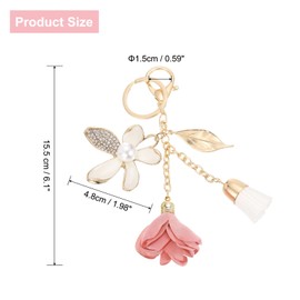 sourcing map Flower Tassel Keychains, Rhinestone Tassel Leaf Key Ring, Cute Accessory Car Keyring Holder, Purse Handbag Pendant for Women Girls Wallet Bag, Backpack, Pink