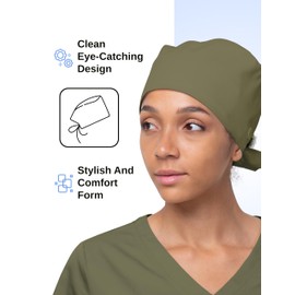 Adjustable Nurse Hat for Women Unisex Scrub Cap Olive with Buttons