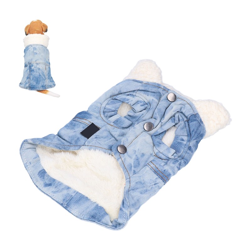 Dog Jean Coat Warm Cold Weather Plush Denim Pet Jacket