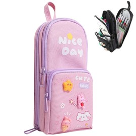 MHwan Pencil Case with 3 Compartments Large Capacity, Cute and Beautiful Pencil Case for Girls, Boys and Schools, with Multiple Dividers for Reasonable Storage Space, pink, Fashion