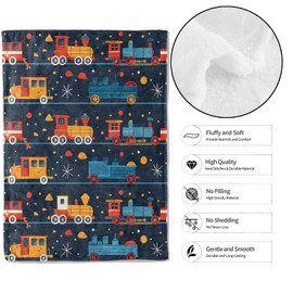 MIEPOS Vintage Train Throw Blanket - 50x60in,Ultra Soft, Cozy Lightweight Flannel,Railroad Print Retro Dark Blue Blankets - Gifts for Kids Boys,for Couch Travel,Home Living Room Decor