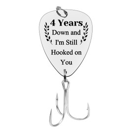 4th Anniversary Fishing Lure Gifts for Boyfriend Husband Fiance 4 Years Down and I'm Still Hooked On You 4 Year Wedding Anniversary Present for Him Christmas Birthday Valentines Gifts