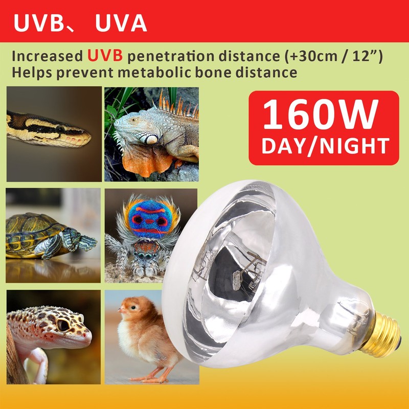 Aiicioo UVB Reptile Light 160W - UVB Light Bulb for