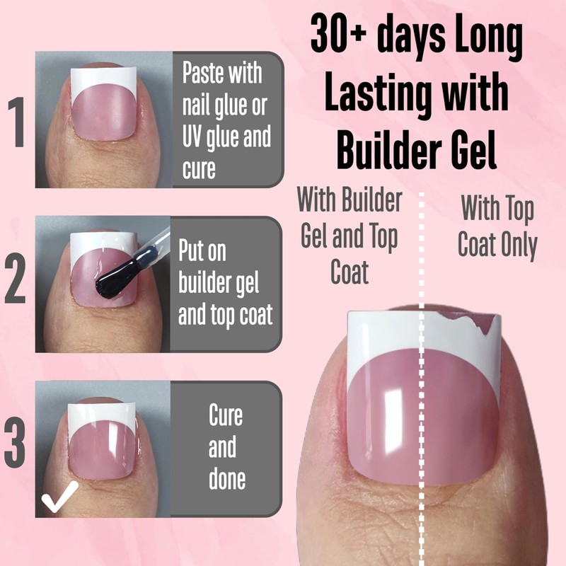 NOVO OVO French Tip Toe Nail Tips Press on, Sharp