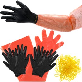 Zhanmai 24 Pairs Field Dressing Gloves Deer Gut Mittens Hunting Cleaning Gloves Include Hunting Long Gloves and Black Short Dressing Gutting Gloves for Gutting Field Kit Accessories(Orange)