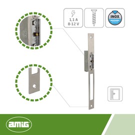 Amig - Electric Door Opener Silver Mod 50 250 x 22 x 3mm Current 1.1A Includes 8-12V AC Coil Lock for Portals, Shops or Offices