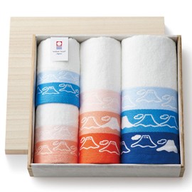 Dolce duo FJ-1652 Imabari Towel Set (Mt. Fuji) Face Towel, Mini Bath Towel, Wash Towel, Wooden Box, Household Celebration, Cheerfulness, Return, Made in Japan