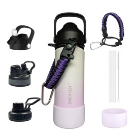 DRÉNKEN Water Bottle, Insulated water bottle, Kids water bottle Stainless steel water bottle for kids Sports water bottle 18 oz Water bottle with straw Bottles for kids (Gradient Light Gray/Lilac)