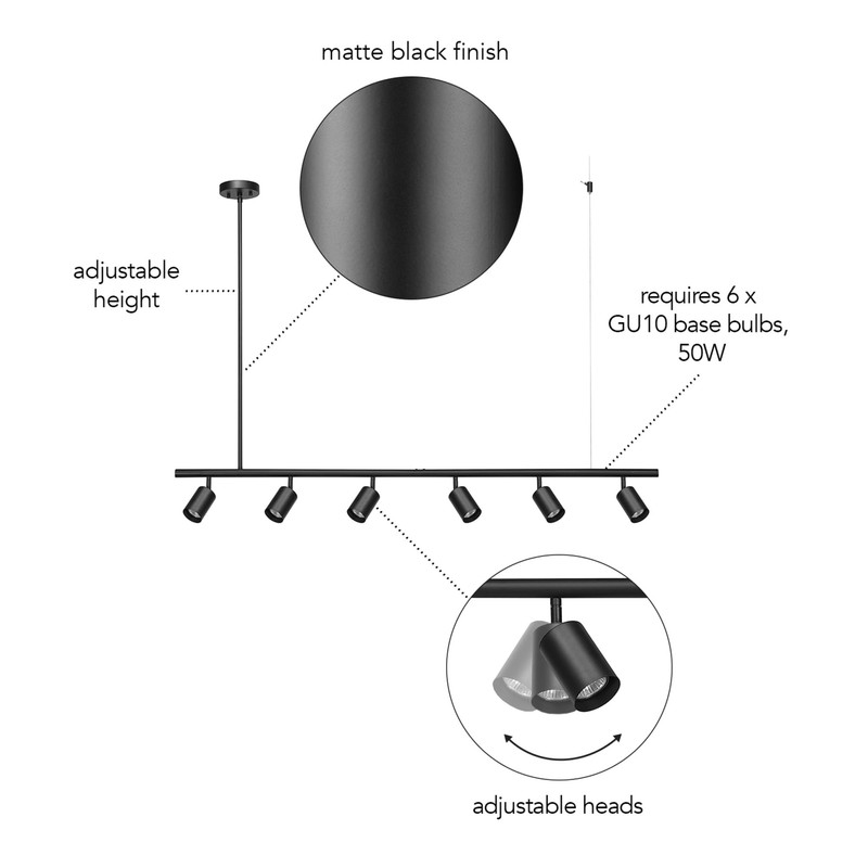 GLOBE Electric 64000123 55" 6-Light Adjustable Height Track Light, Matte