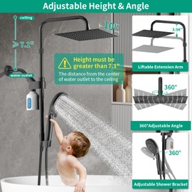 HEROBAI 10" Filtered Rain Shower Head with Handheld Spray Combo, High Pressure Shower Head and Handle Set with Filter, Dual Shower Head with Extra Long Hose and Adjustable Extension Arm (Black)