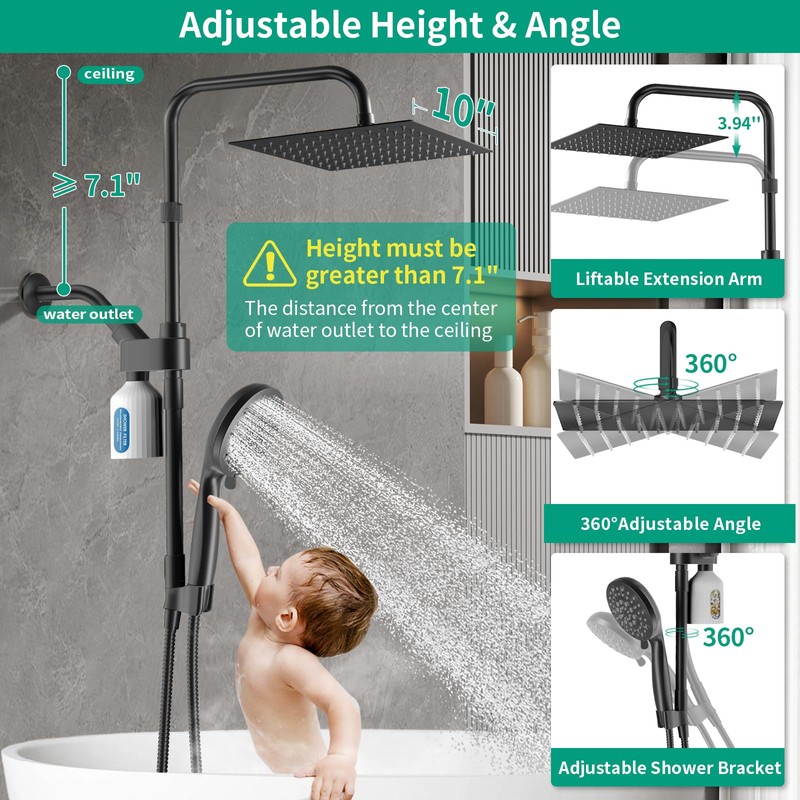 HEROBAI 10" Filtered Rain Shower Head with Handheld Spray Combo,