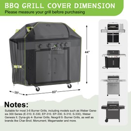 UIRWAY Gas Grill Cover 60 Inch, Waterproof, UV & Fade Resistant BBQ Grill Cover for Outdoor, Barbecue Cover with Reflective Strip and Air Vent for Weber, Dyna-glo, Char-Broil, Nexgrill, etc. Black