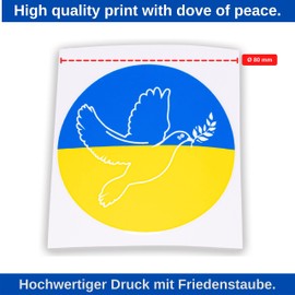 Sticker with Dove of Peace on Ukraine Flag, Pack of 2, Diameter 8 cm, High-Quality Print with UV Protection, 0.08 mm Film Thickness, for Car, Window, Bike, Ukraine Sticker Car, Ukraine Sticker Car