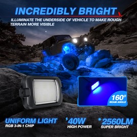 MICTUNING X2 RGB LED Rock Lights Kits - 8 Pods Underglow Multicolor Neon Light Lighting Kit Waterproof with Bluetooth APP Control, Remote Control, Flashing & Music Mode, Upgraded Version