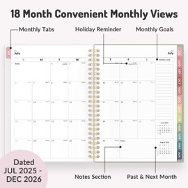 July 2025 - Dec 2026 Planner, Forvencer Academic Planner 2025-2026, 18 Month Weekly & Monthly Agenda Planning Book, 6" x 8", Daily Calendar with Tabs, School College Teacher Student Planner, Blue