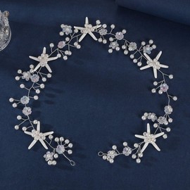FLCSIed Beach Wedding Starfish Headband Pearl Bride Wedding Hair Vine Pearl Bridal Headpiece Beach Hair Accessories for Women and Girls