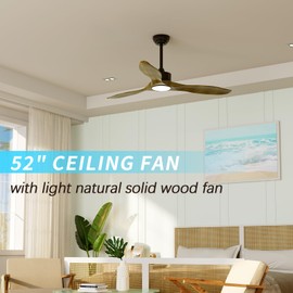 REVOICI Ceiling Fans with Lights Remote 52inch Solid Wood Fan Timing 6Speeds Silent Reversible DC Motor 3CCT LED Light with Memory Lighting Function Indoor Outdoor Fan Farmhouse Bedroom use dark green