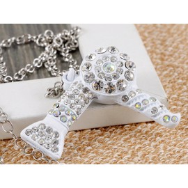 Alilang Unique Hand Painted White Alloy Hair Blow Dryer Clear Crystal Necklace