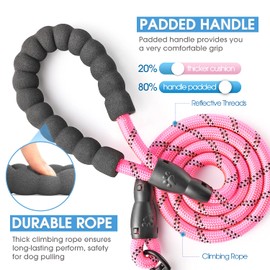 BAAPET 2/4/5/6 FT Strong Dog Leash with Comfortable Padded Handle and Highly Reflective Threads for Small Medium and Large Dogs (5FT-1/2'', Pink)