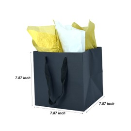JUNESHE Black Gift Bags with Handles &Tissue Paper, 2 Pack Matte Black Paper Bags, 7.87x7.87x7.87 inch Square Gift Bags, Birthday, Wedding Kraft Bags Medium Size